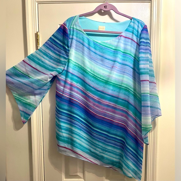 Chico’s size 3 turquoise slanted rainbow pattern top. Worn once. - Picture 1 of 3